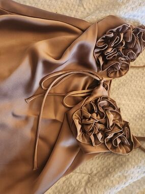 Zara Satin Floral-Rosette Cami in Brown